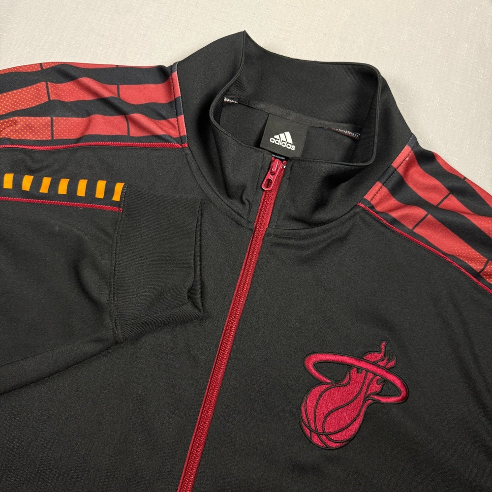 Adidas Miami Heat NBA Track Jacket Mens 2XL Black Red Full Zip 5718A 11